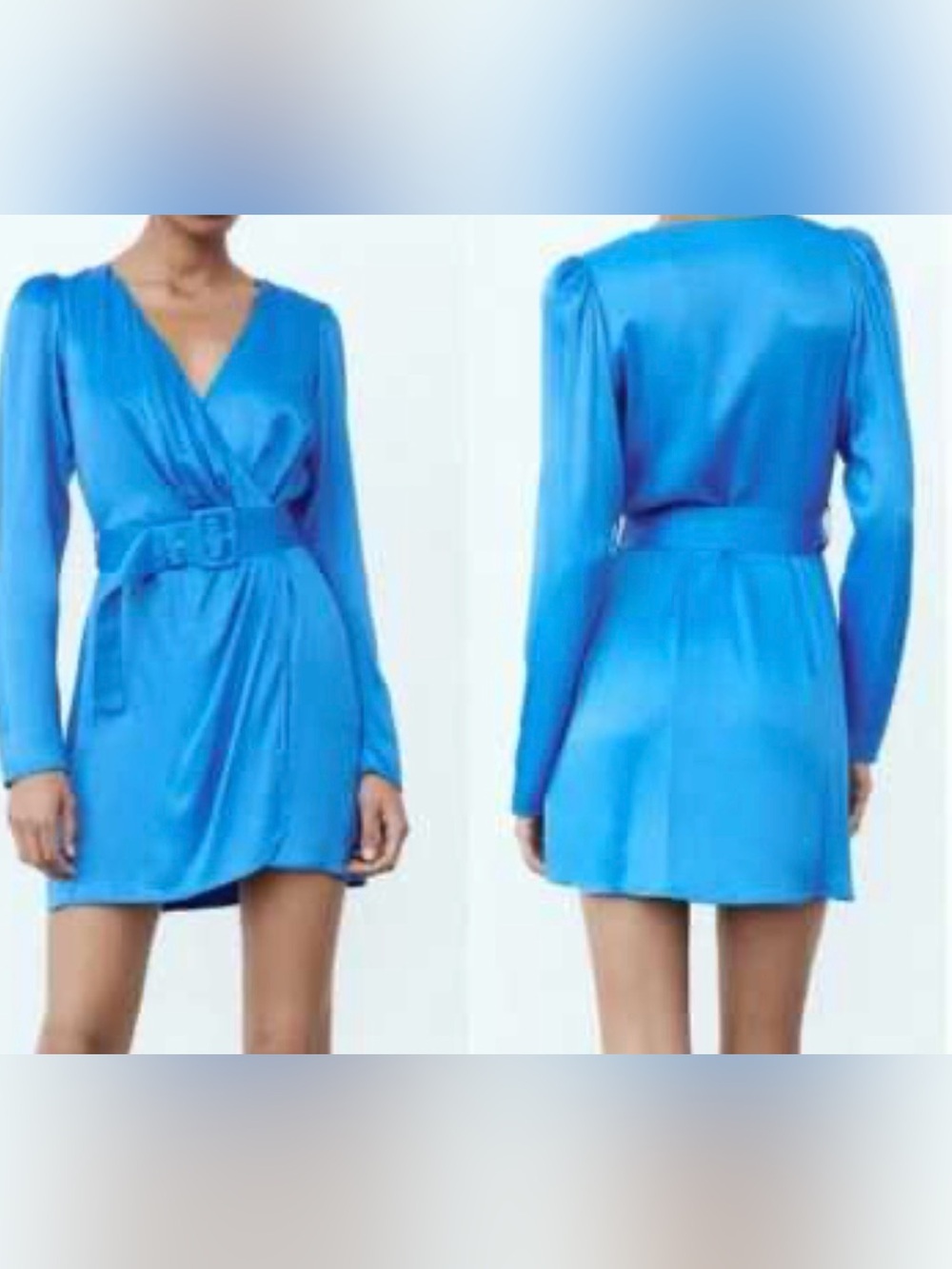 New Zara Silent Dawn Satin Wrap Mini Dress in Royal Blue